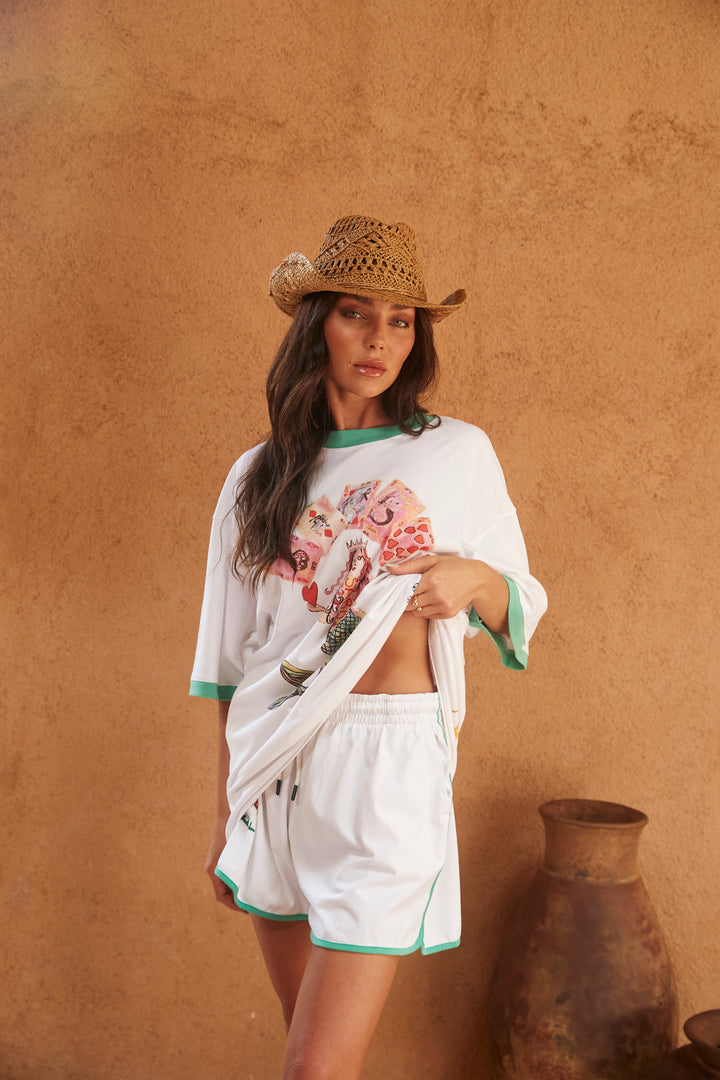 THE VERY OVERSIZED LUCKY MERMAID TEE - WHITE/GREEN TRIM