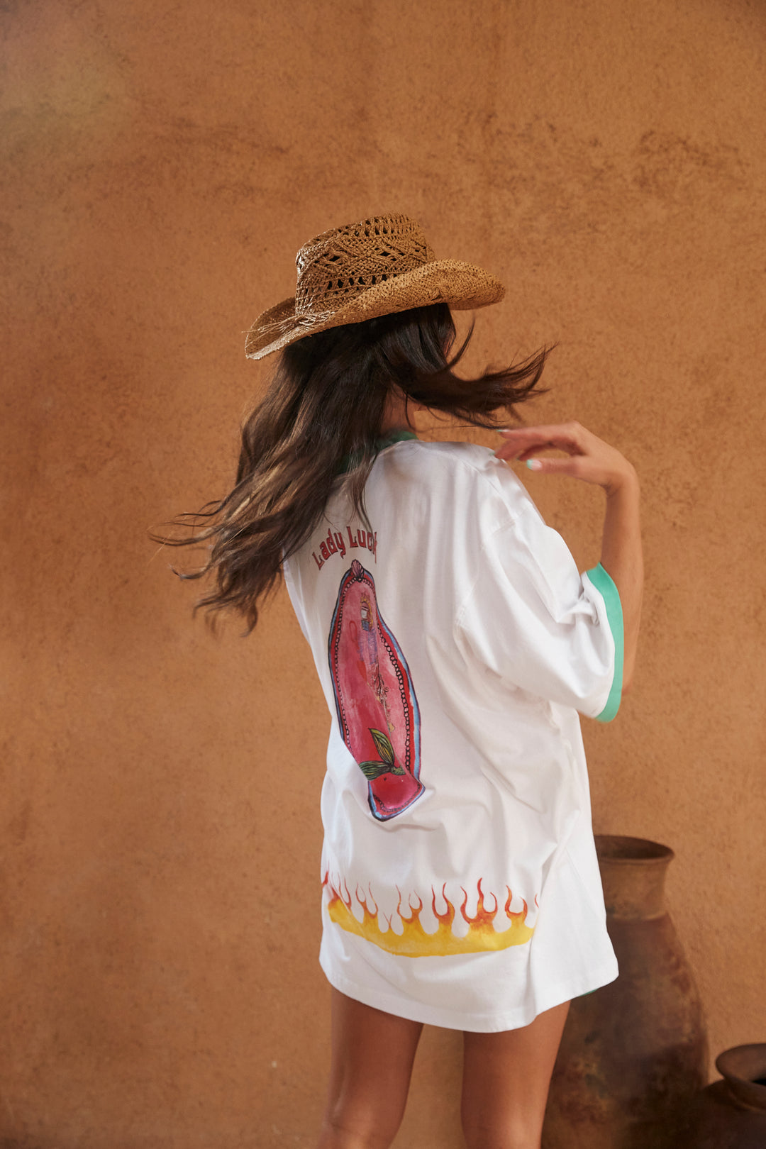 THE VERY OVERSIZED LUCKY MERMAID TEE - WHITE/GREEN TRIM