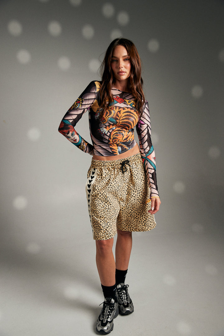 HEART BREAKER JORTS - LEOPARD PRINT