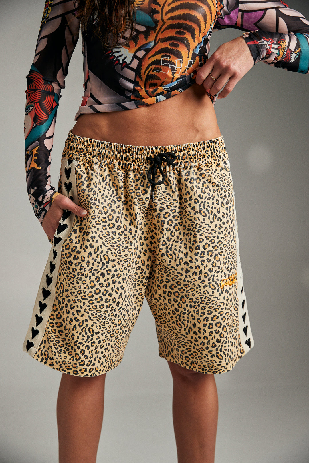 HEART BREAKER JORTS - LEOPARD PRINT