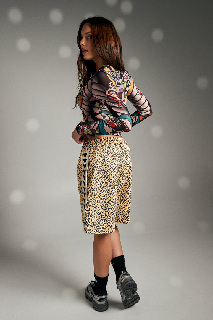HEART BREAKER JORTS - LEOPARD PRINT