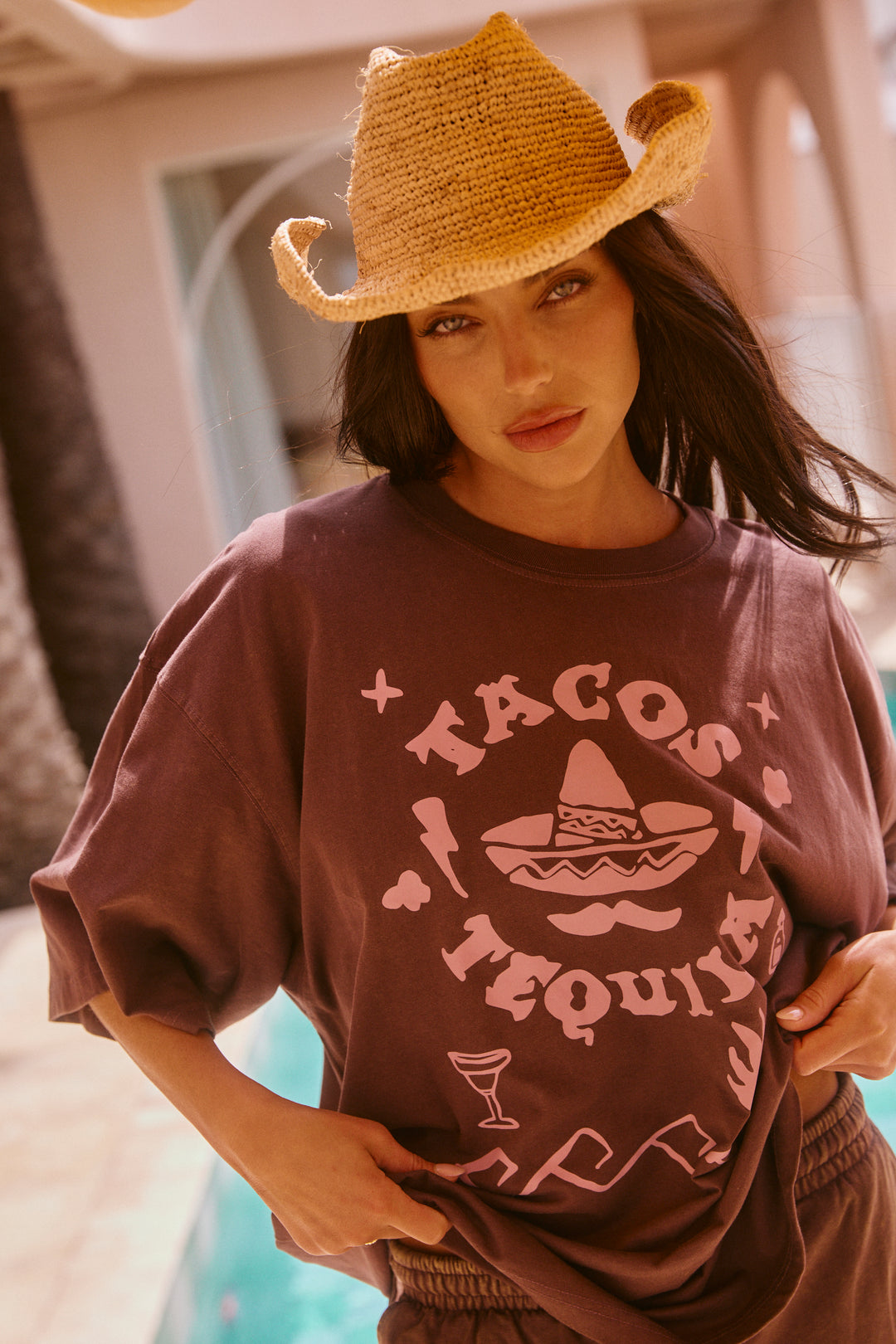 THE VERY OVERSIZED TACO TEQUILA TEE - COFFEE