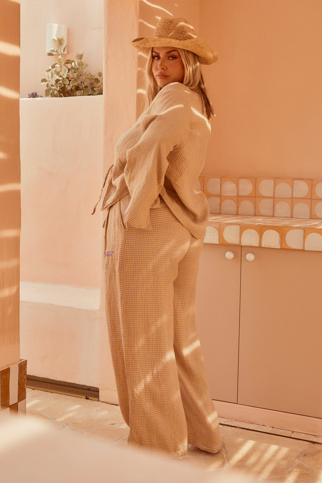 THE GINGHAM PANT - CHARTREUSE & PURPLE