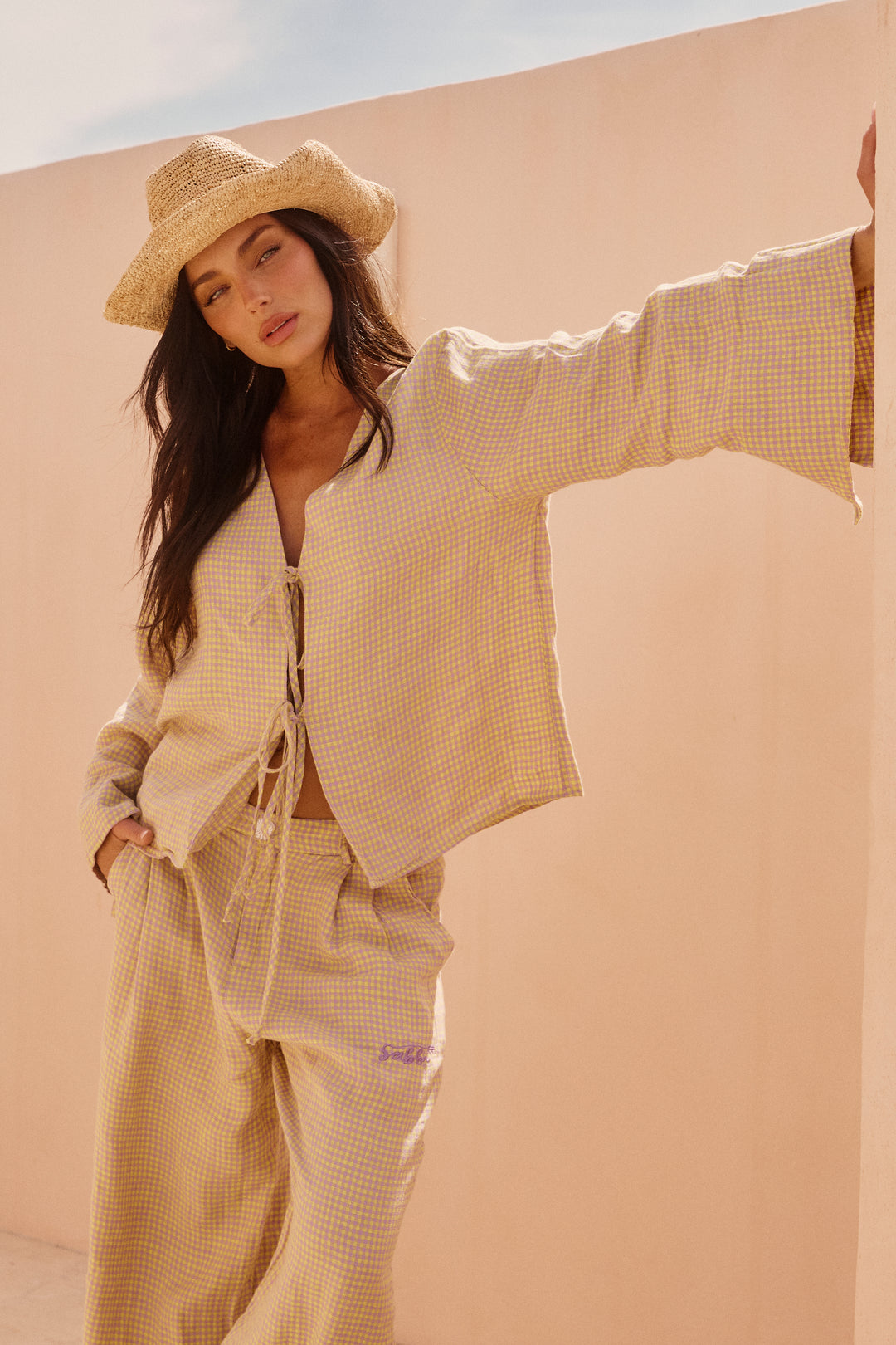 THE GINGHAM PANT - CHARTREUSE & PURPLE