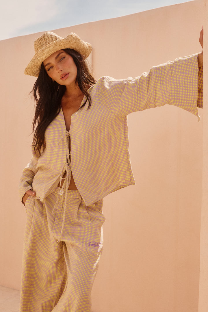 THE GINGHAM PANT - CHARTREUSE & PURPLE