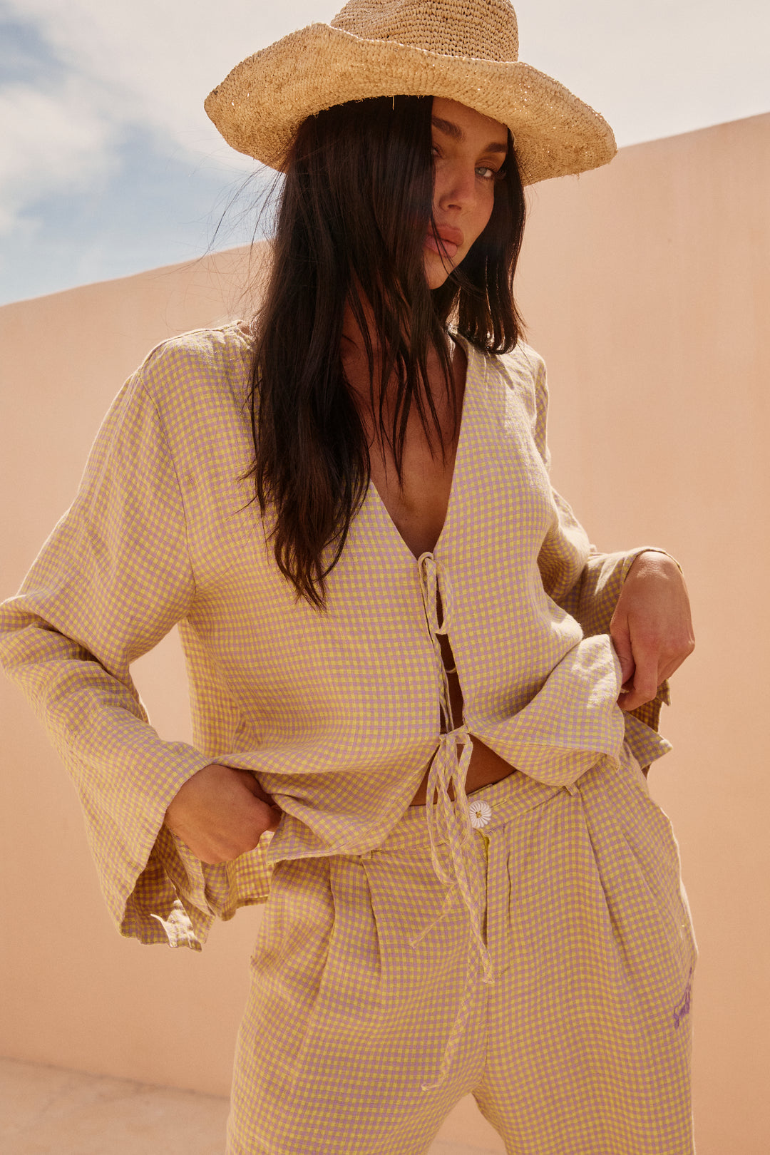 THE GINGHAM PANT - CHARTREUSE & PURPLE