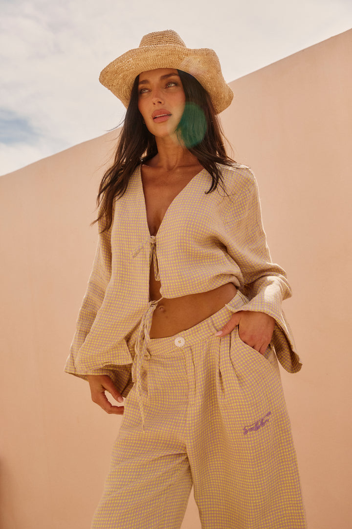 THE GINGHAM PANT - CHARTREUSE & PURPLE