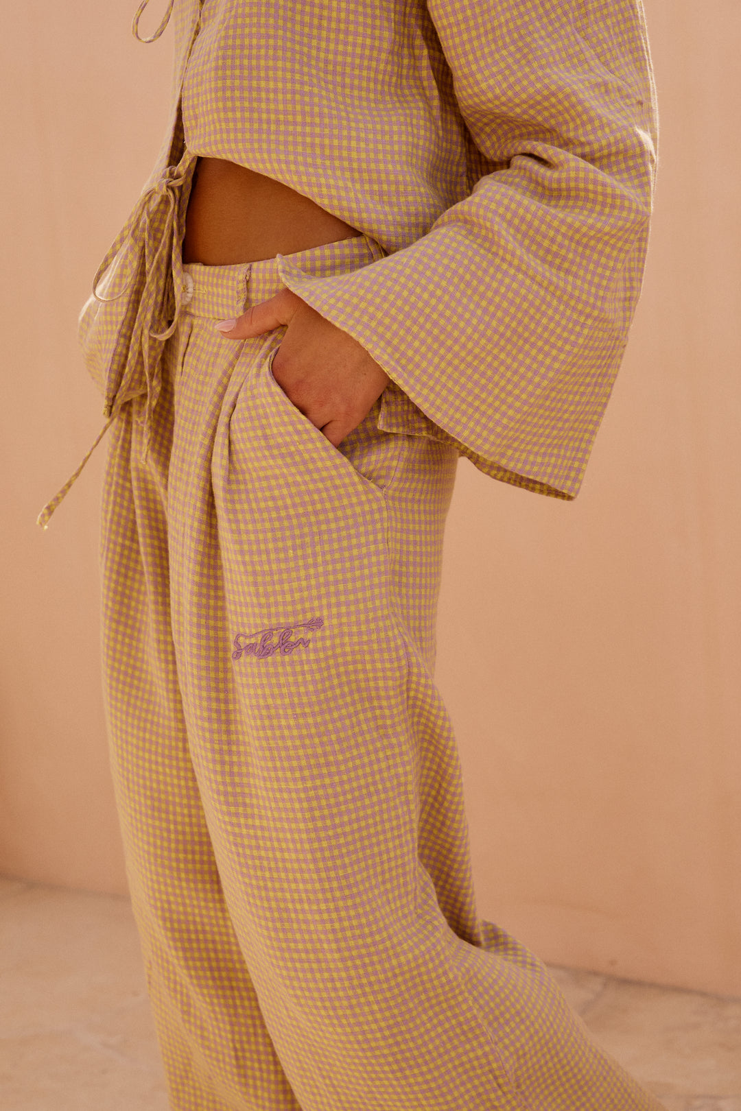 THE GINGHAM PANT - CHARTREUSE & PURPLE