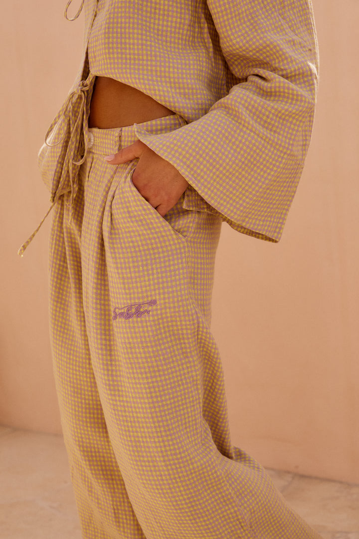 THE GINGHAM PANT - CHARTREUSE & PURPLE