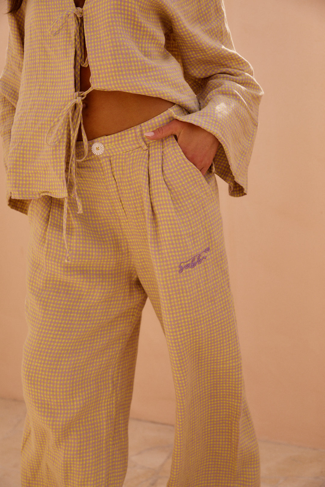 THE GINGHAM PANT - CHARTREUSE & PURPLE