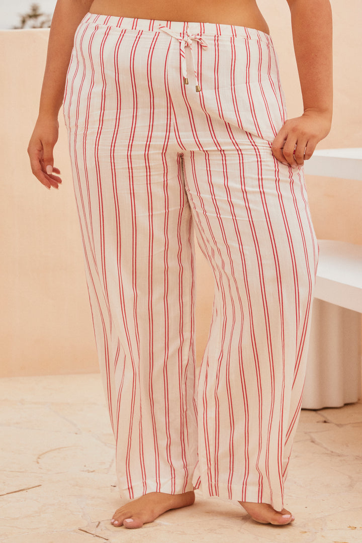 THE STRIPED BEACH PANT - WHITE RED STRIPE