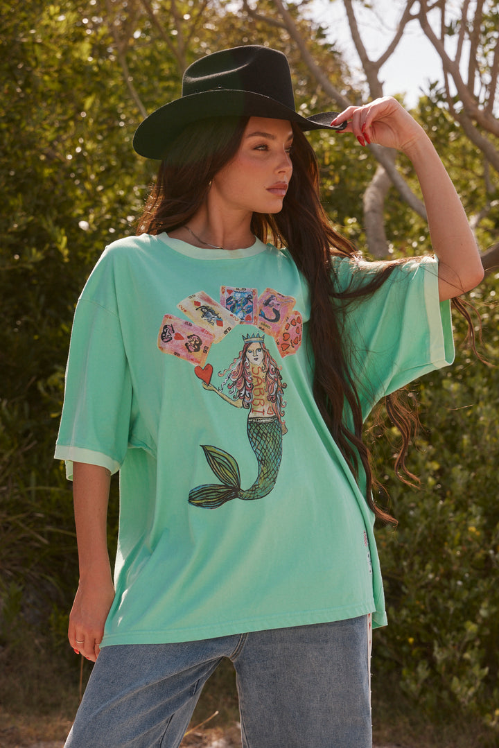 THE VERY OVERSIZED LUCKY MERMAID TEE - LIGHT GREEN