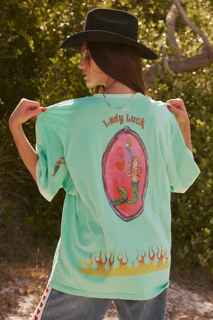 THE VERY OVERSIZED LUCKY MERMAID TEE - LIGHT GREEN