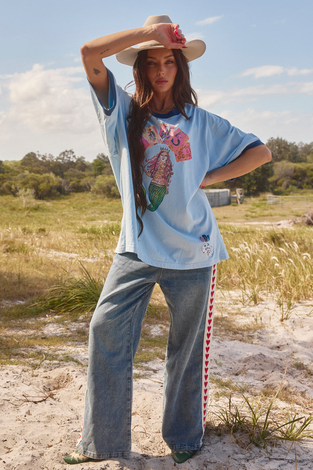 THE VERY OVERSIZED LUCKY MERMAID TEE -SKY BLUE