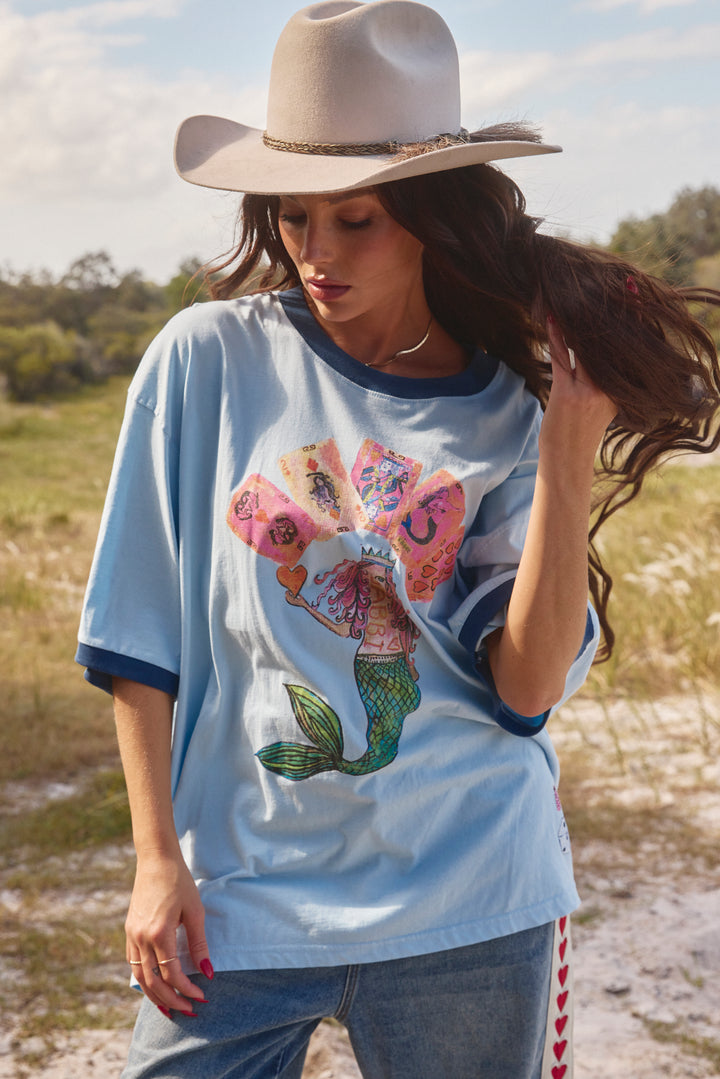 THE VERY OVERSIZED LUCKY MERMAID TEE -SKY BLUE