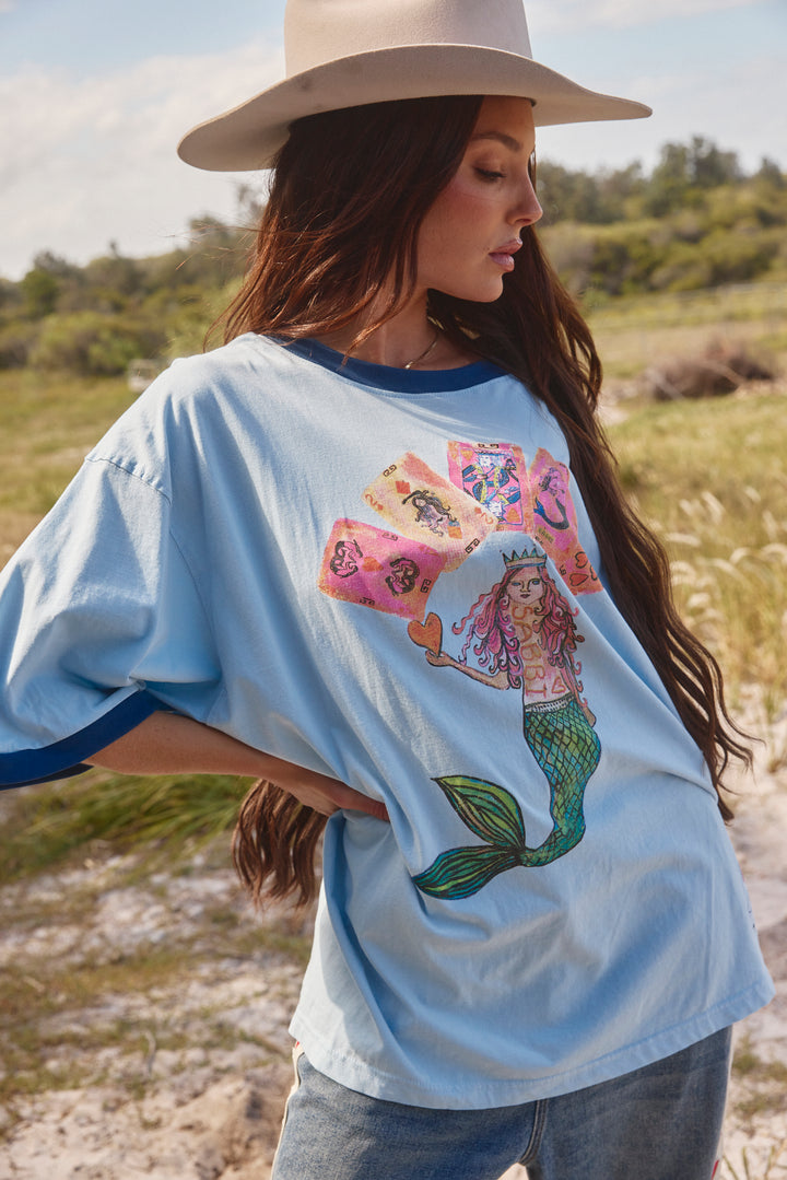 THE VERY OVERSIZED LUCKY MERMAID TEE -SKY BLUE