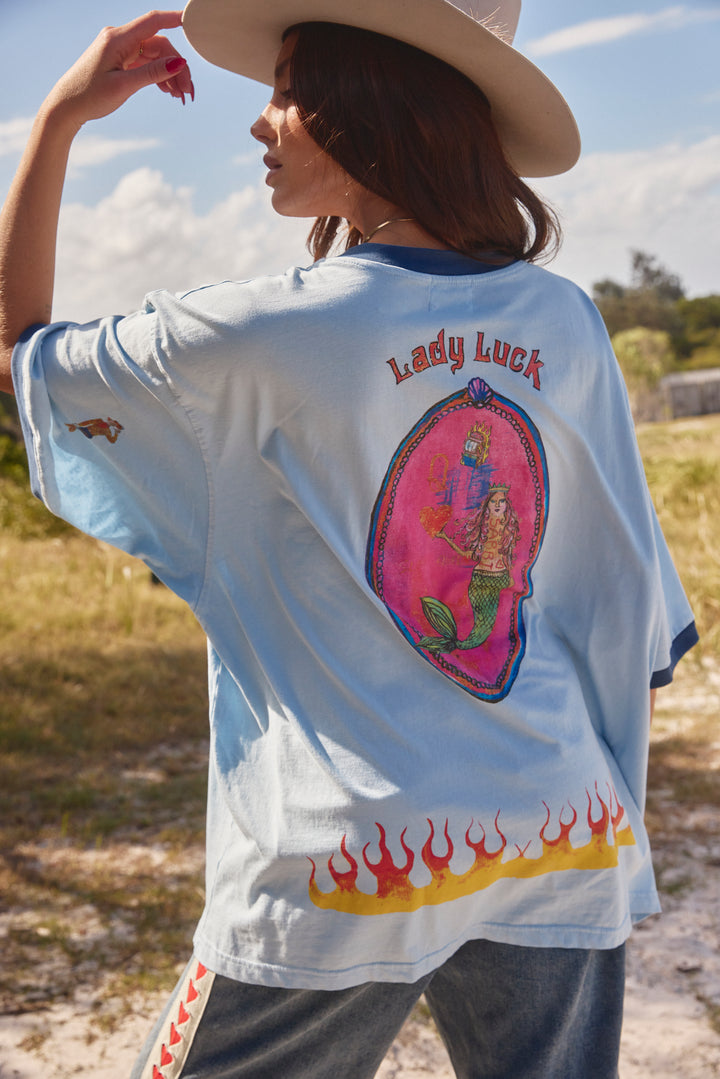 THE VERY OVERSIZED LUCKY MERMAID TEE -SKY BLUE