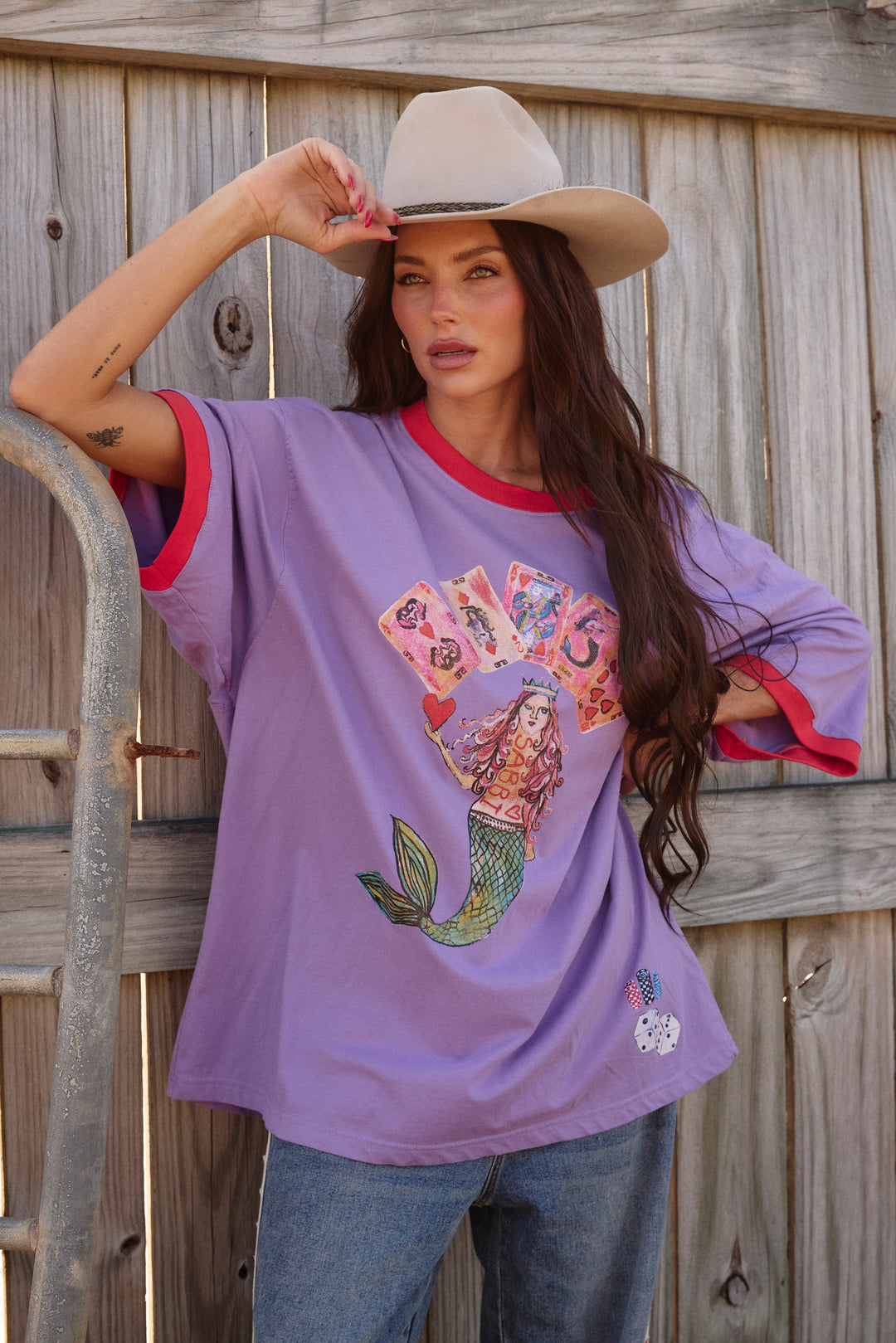 THE VERY OVERSIZED LUCKY MERMAID TEE - PURPLE & RED