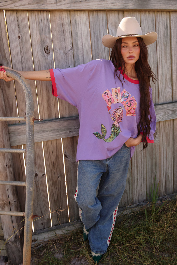 THE VERY OVERSIZED LUCKY MERMAID TEE - PURPLE & RED