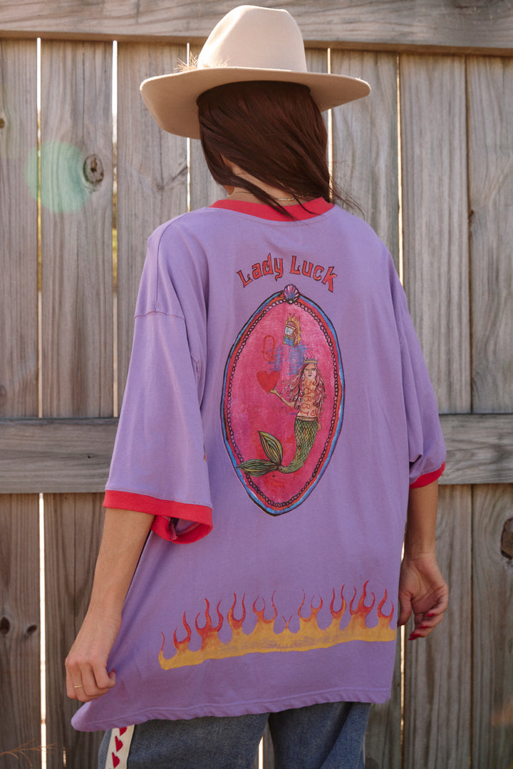 THE VERY OVERSIZED LUCKY MERMAID TEE - PURPLE & RED