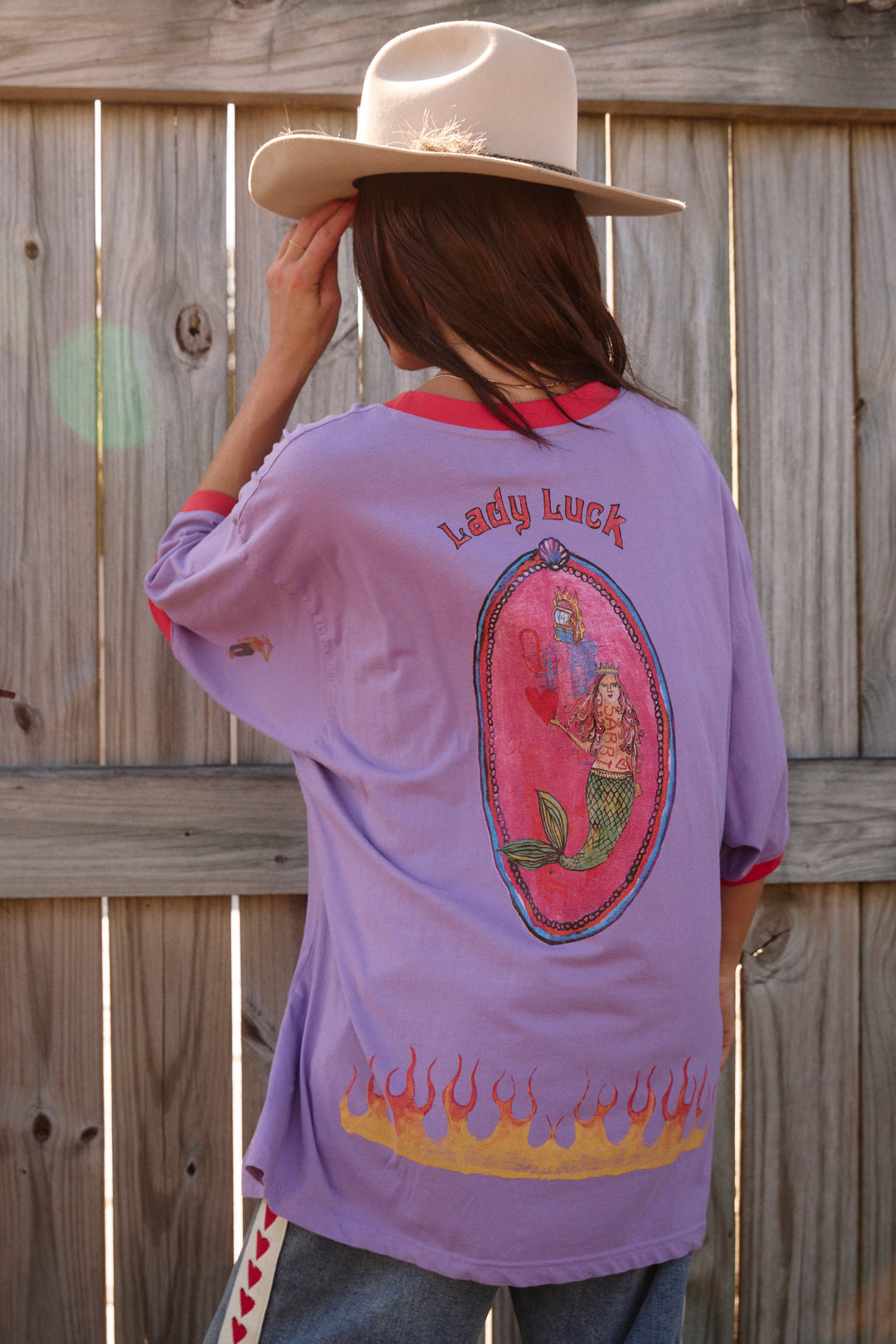 THE VERY OVERSIZED LUCKY MERMAID TEE - PURPLE & RED