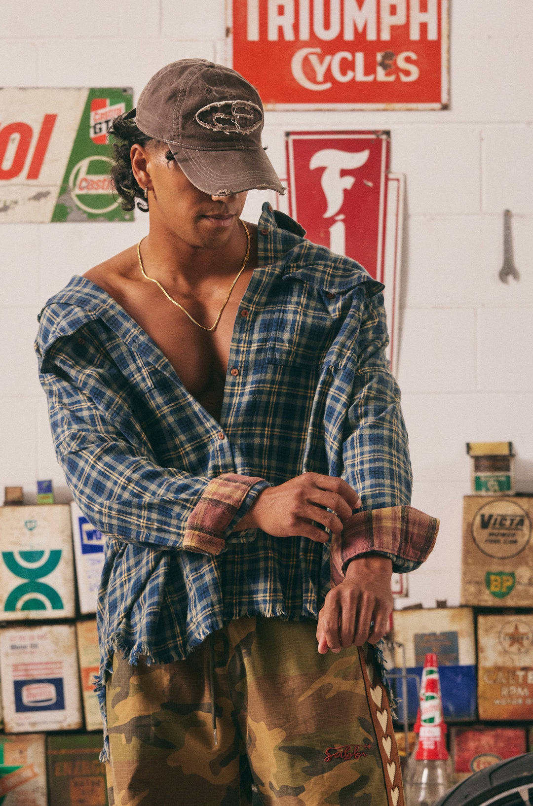 BE YOUTIFUL SABBI HOTEL FLANNEL SHIRT -BLUE