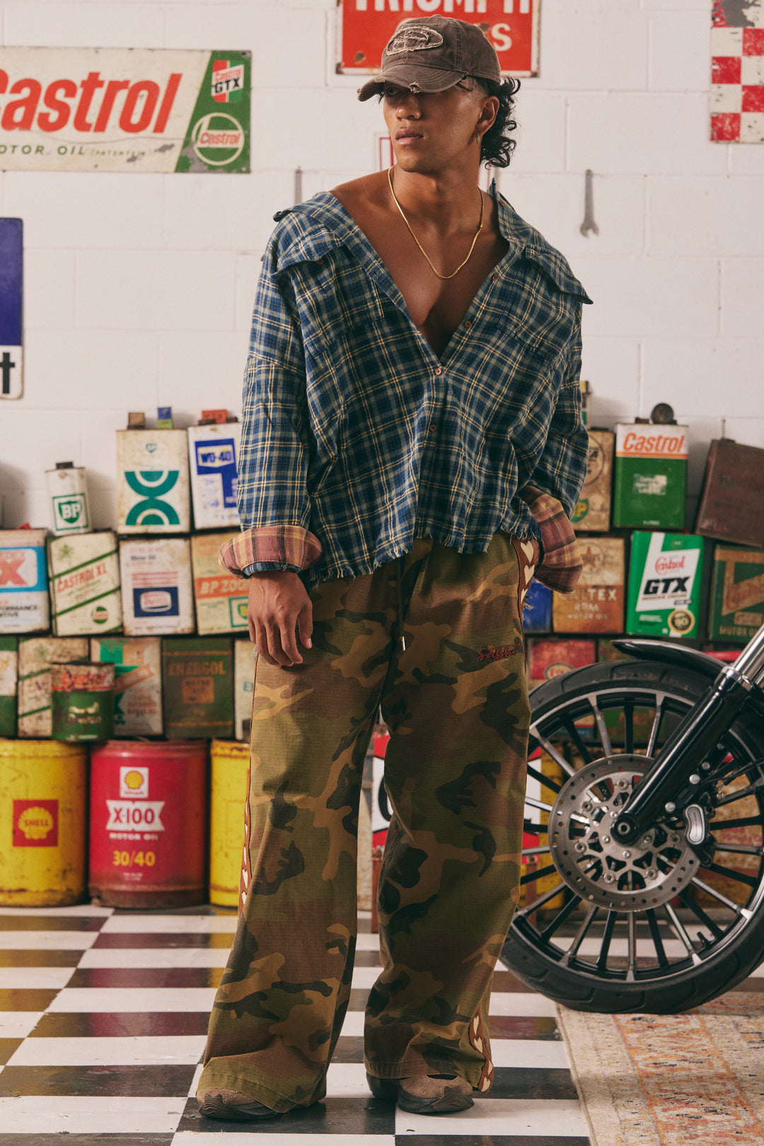 BE YOUTIFUL SABBI HOTEL FLANNEL SHIRT -BLUE