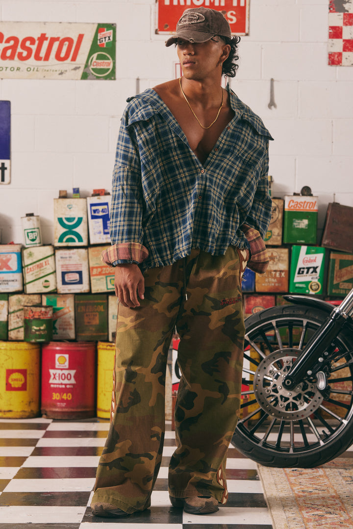 BE YOUTIFUL SABBI HOTEL FLANNEL SHIRT -BLUE