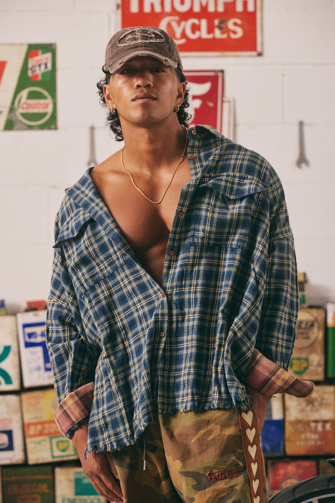 BE YOUTIFUL SABBI HOTEL FLANNEL SHIRT -BLUE