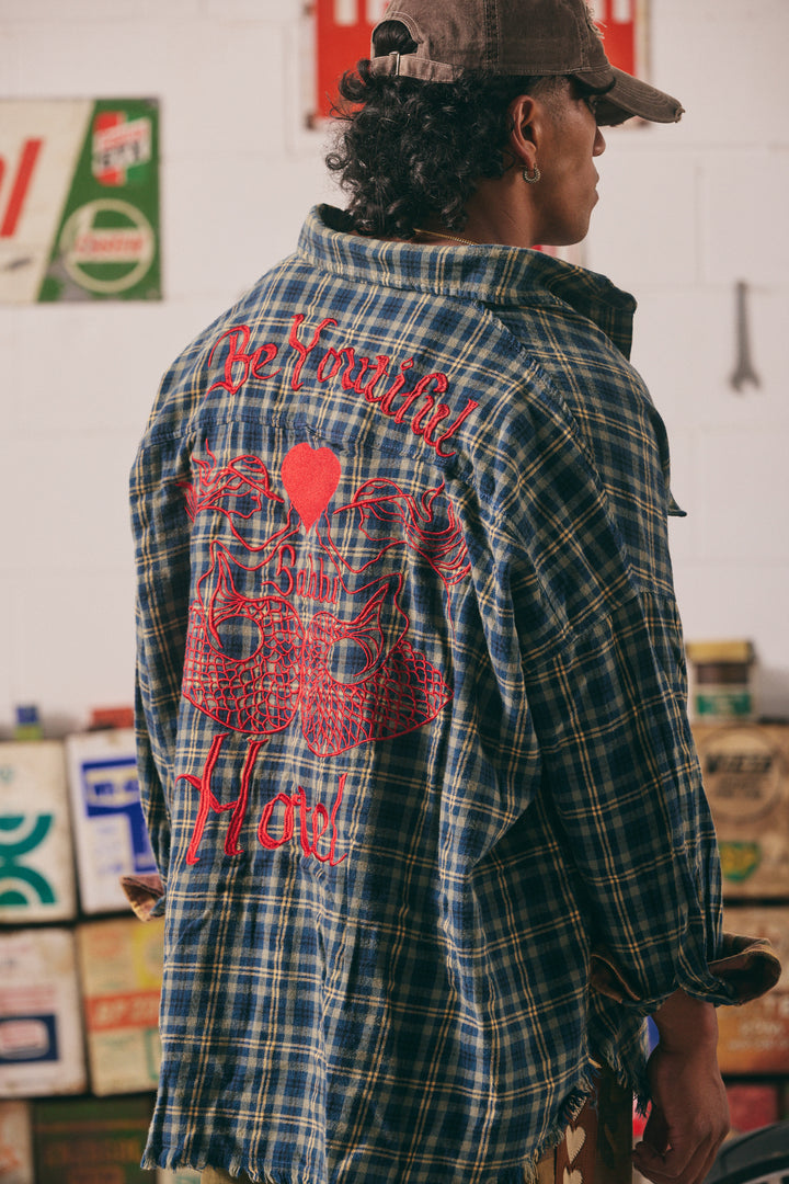 BE YOUTIFUL SABBI HOTEL FLANNEL SHIRT -BLUE