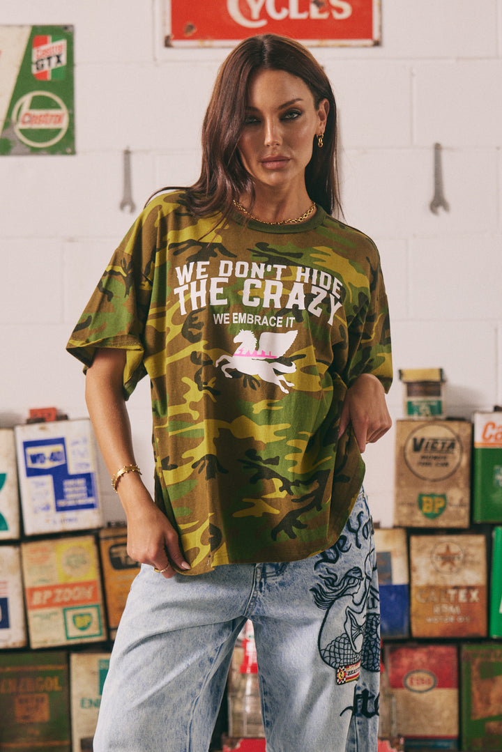 WE DON'T HIDE THE CRAZY REGULAR FIT TEE - CAMO