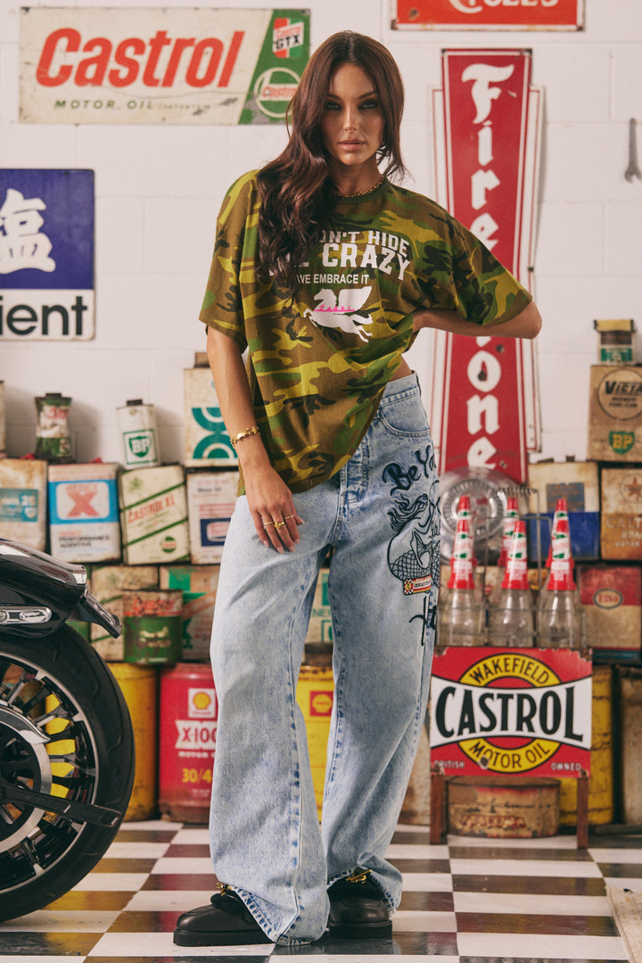 WE DON'T HIDE THE CRAZY REGULAR FIT TEE - CAMO