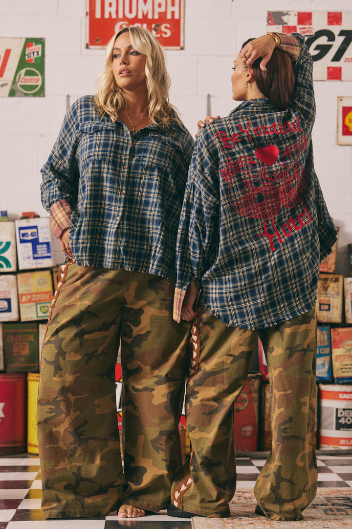 BE YOUTIFUL SABBI HOTEL FLANNEL SHIRT -BLUE