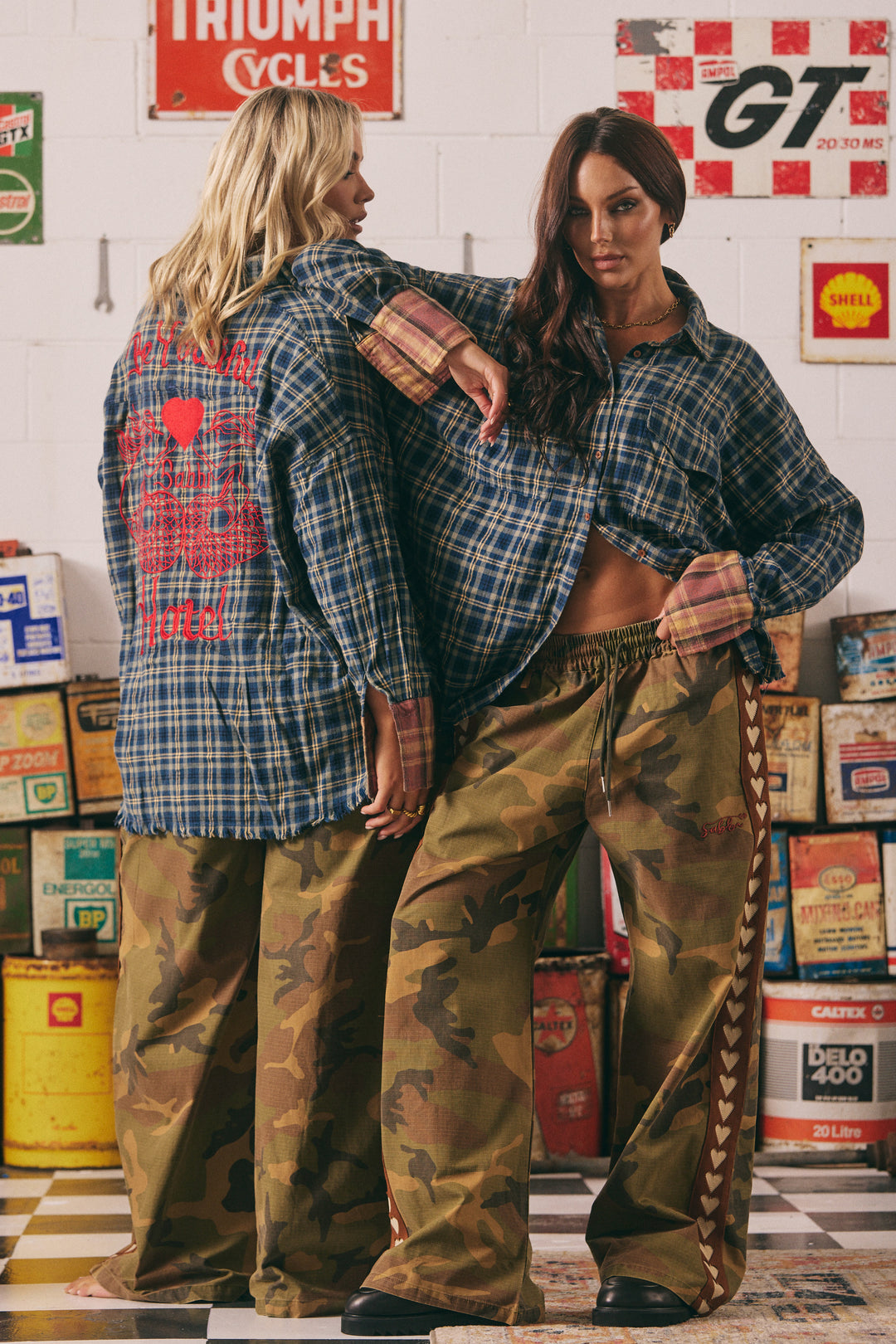 BE YOUTIFUL SABBI HOTEL FLANNEL SHIRT -BLUE