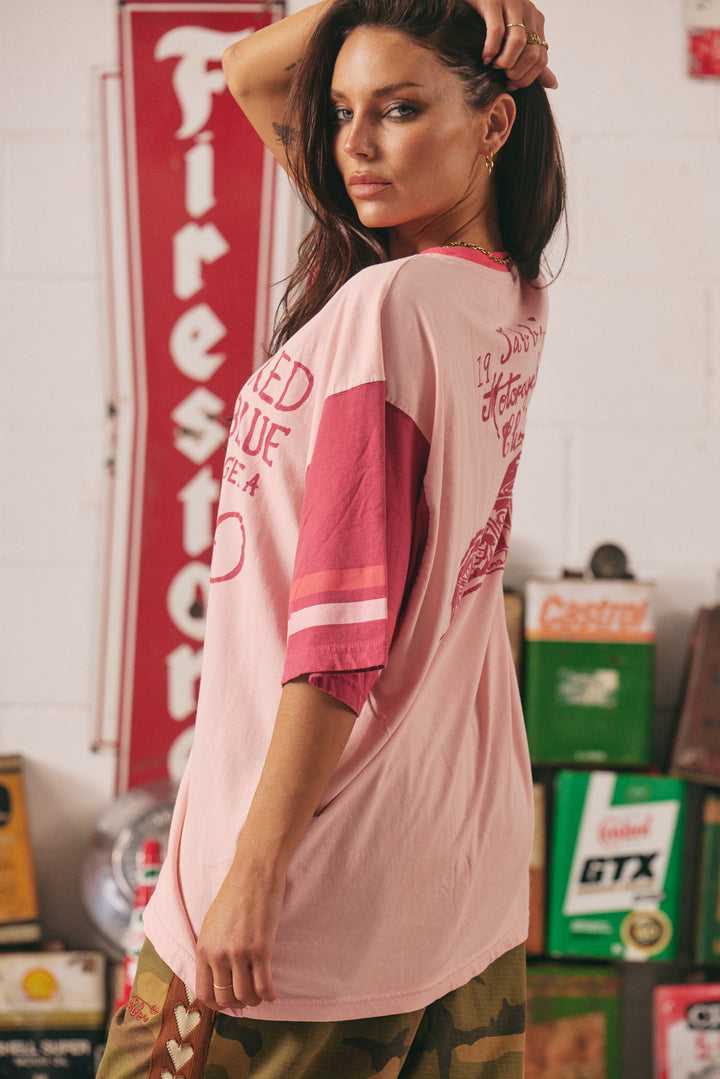 THE VERY OVERSIZED ROSES + TATTOOS TEE - PINK