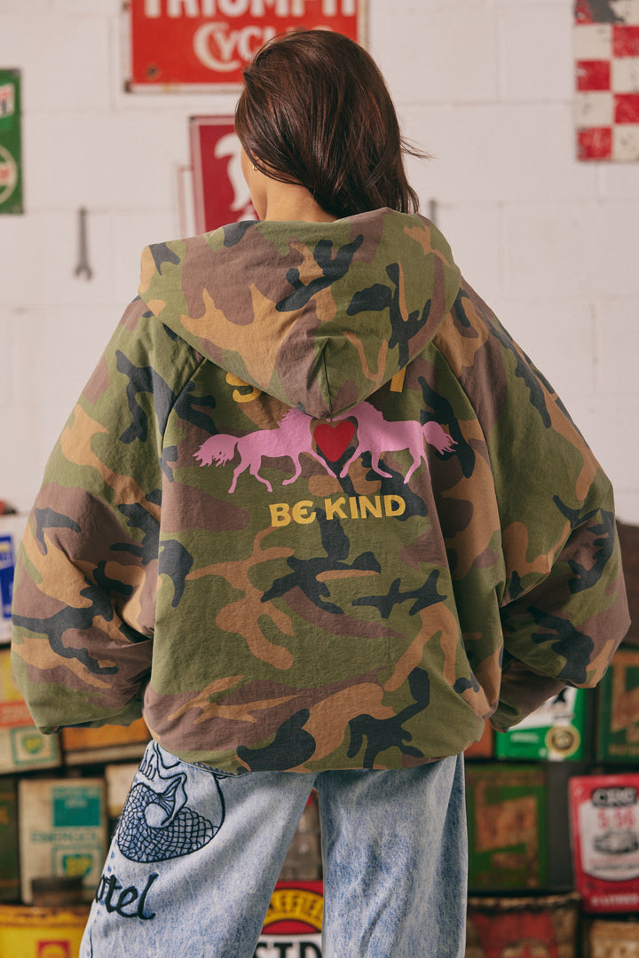 THE BE KIND BOMBER JACKET - CAMO