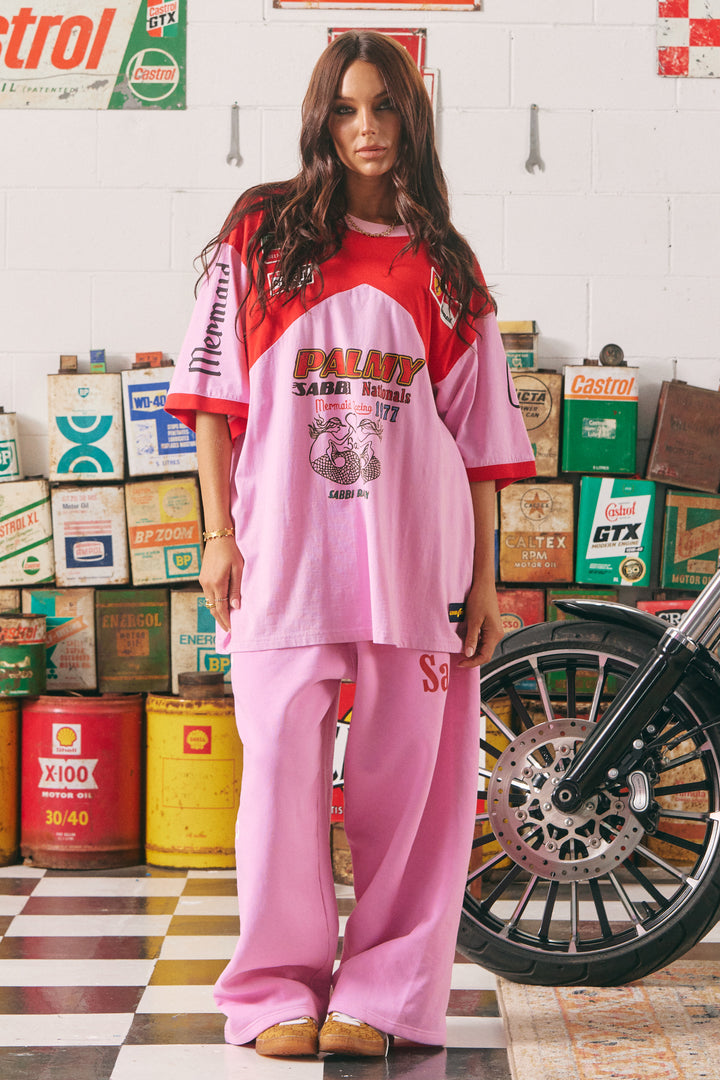 THE VERY OVERSIZED MERMAID RACING TEE- PINK & RED