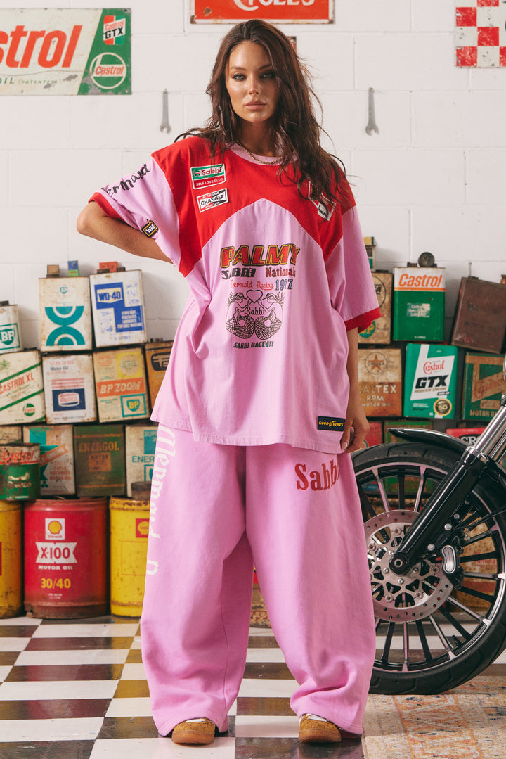 THE VERY OVERSIZED MERMAID RACING TEE- PINK & RED