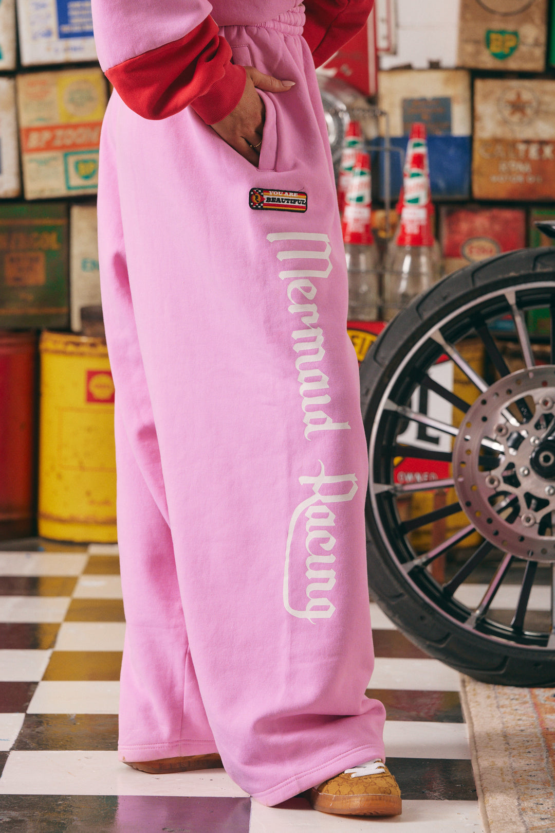 WIDE LEG SWEAT PANTS - MERMAID RACING - PINK
