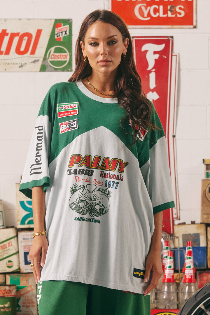 THE VERY OVERSIZED MERMAID RACING TEE - SKY & GREEN
