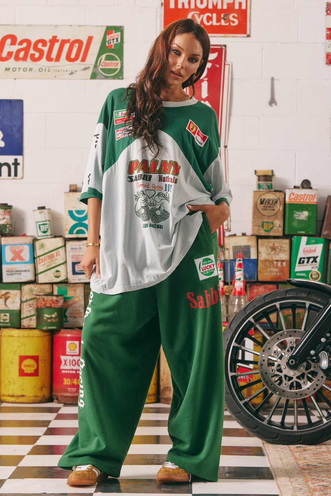 THE VERY OVERSIZED MERMAID RACING TEE - SKY & GREEN