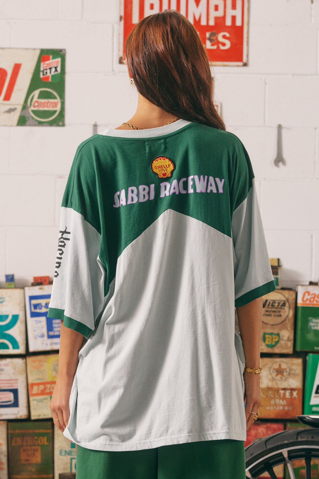 THE VERY OVERSIZED MERMAID RACING TEE - SKY & GREEN