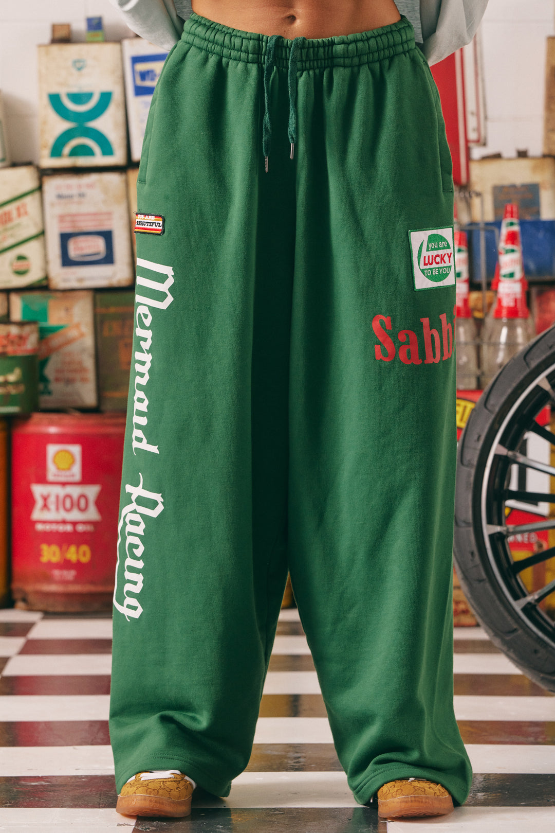 WIDE LEG SWEAT PANTS - MERMAID RACING - GREEN