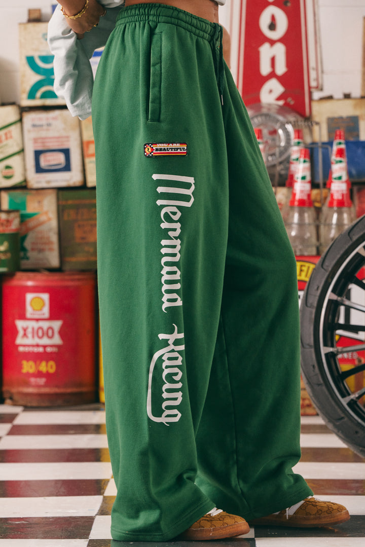 WIDE LEG SWEAT PANTS - MERMAID RACING - GREEN