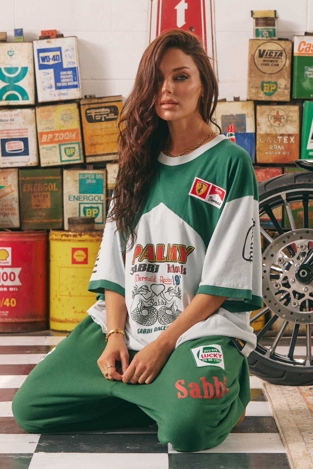 THE VERY OVERSIZED MERMAID RACING TEE - SKY & GREEN