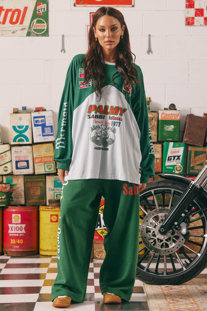 THE LONG SLEEVE MERMAID RACING TEE - GREEN & SKY