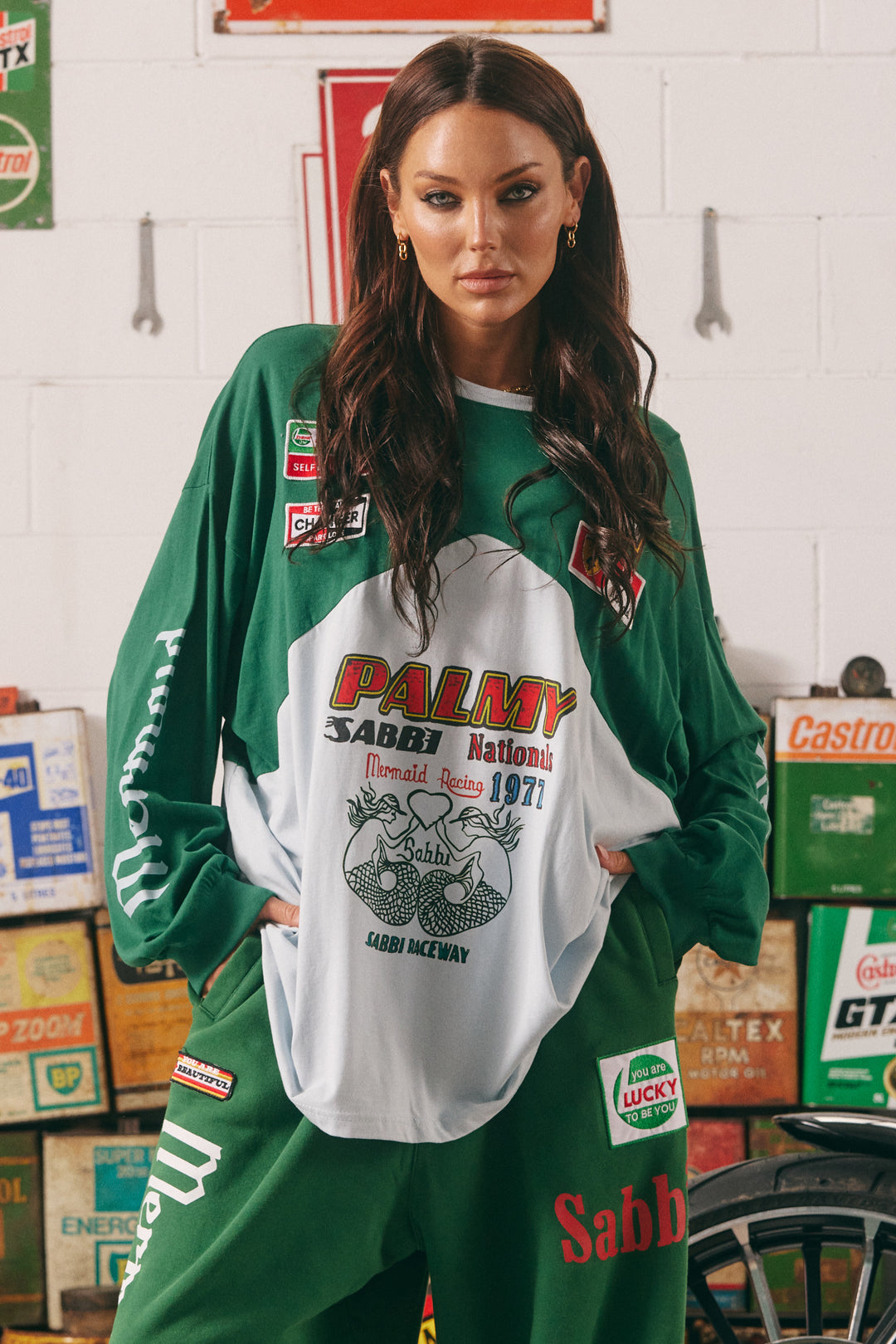 THE LONG SLEEVE MERMAID RACING TEE - GREEN & SKY