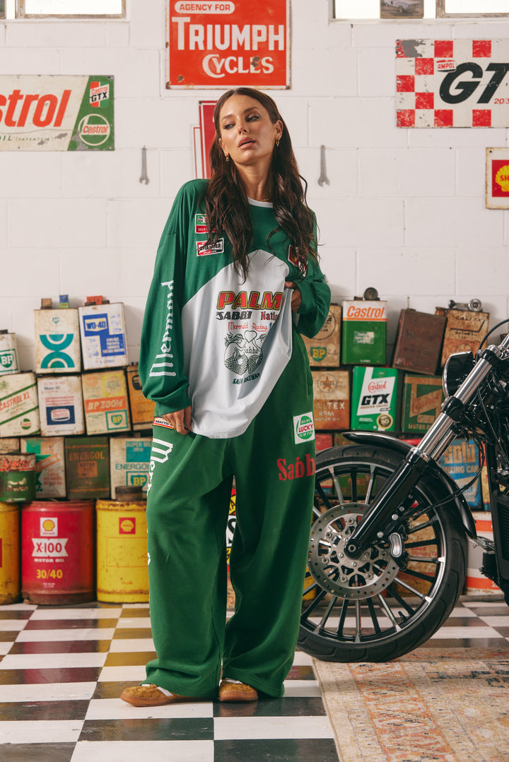 THE LONG SLEEVE MERMAID RACING TEE - GREEN & SKY