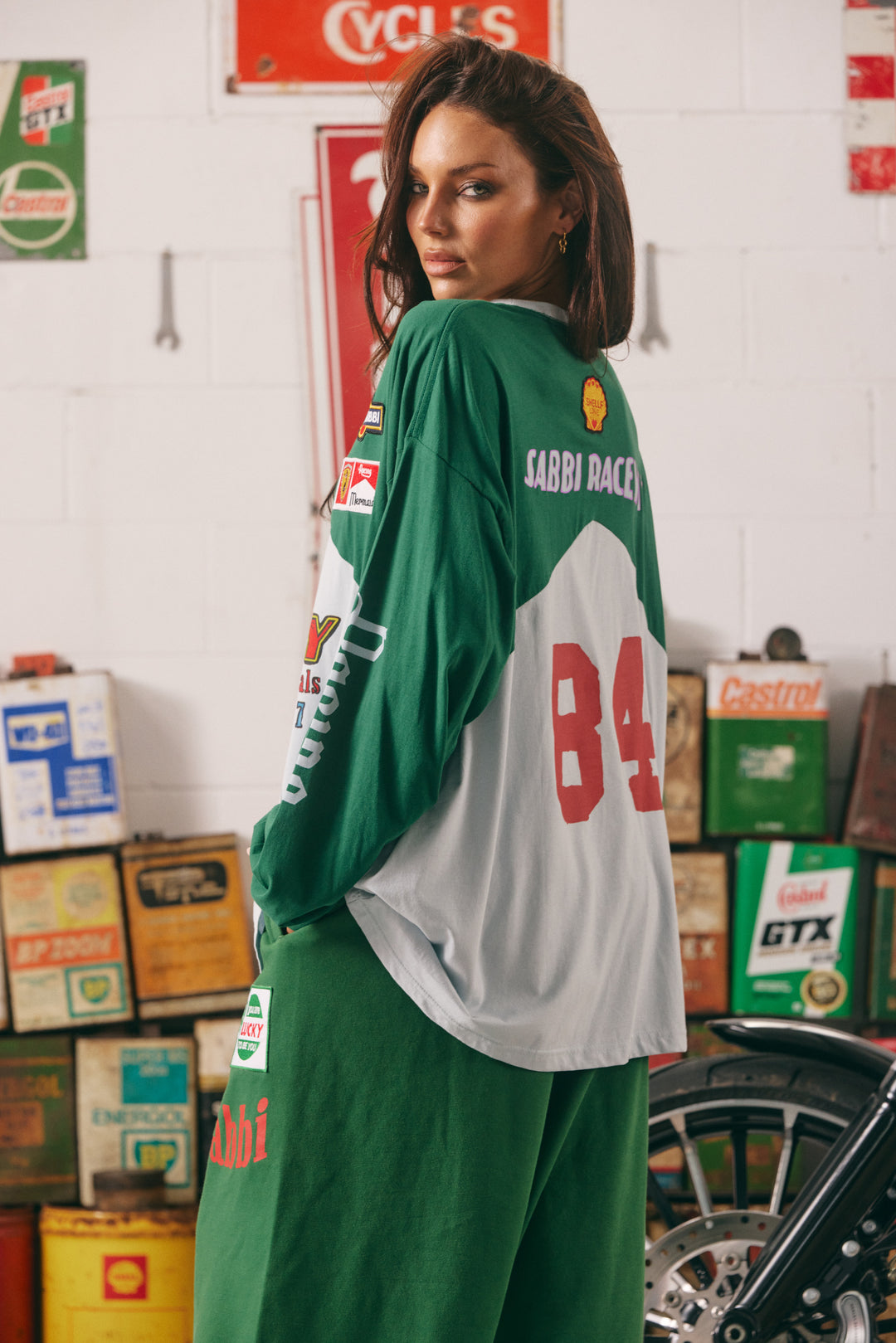 THE LONG SLEEVE MERMAID RACING TEE - GREEN & SKY