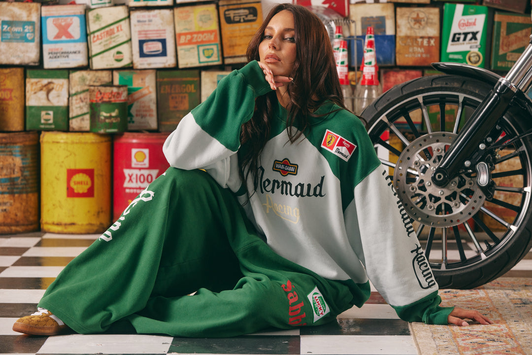 WIDE LEG SWEAT PANTS - MERMAID RACING - GREEN